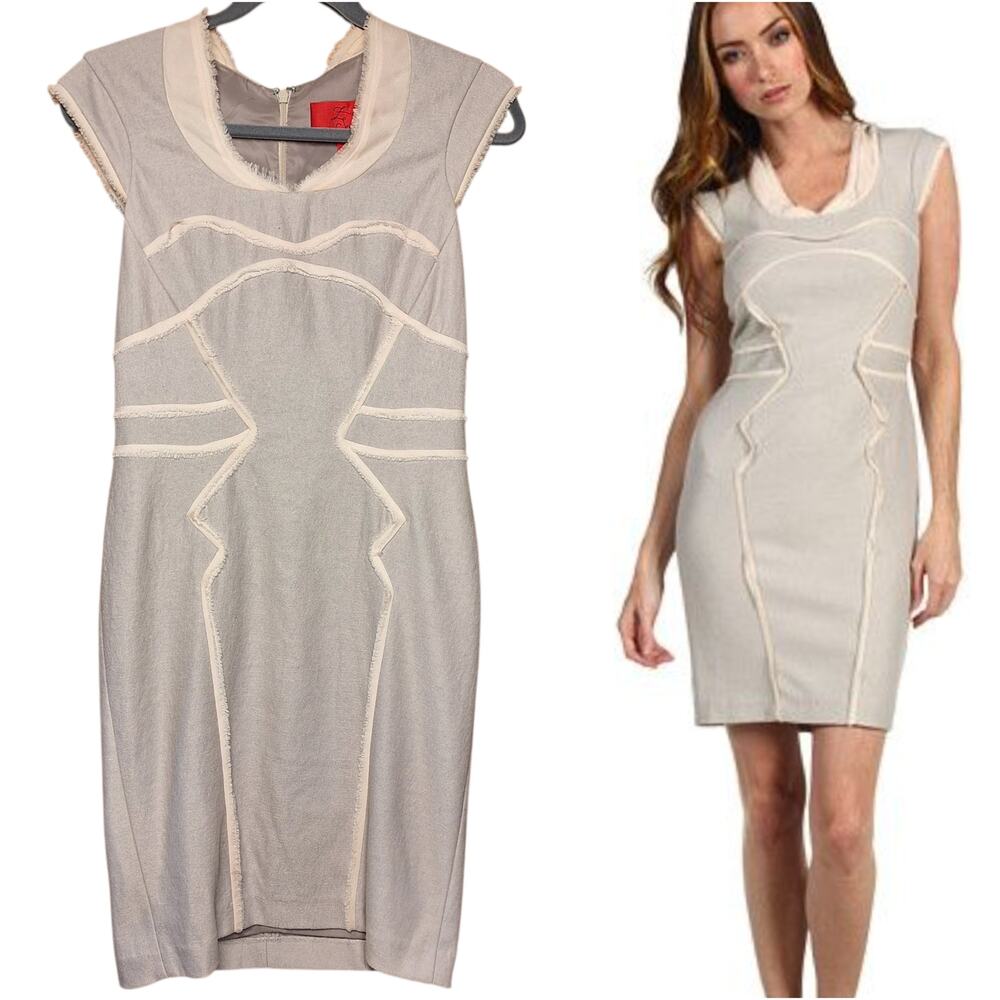 Z Spoke Zac Posen Wool felt dress light taupe/cream structured pencil dress 6